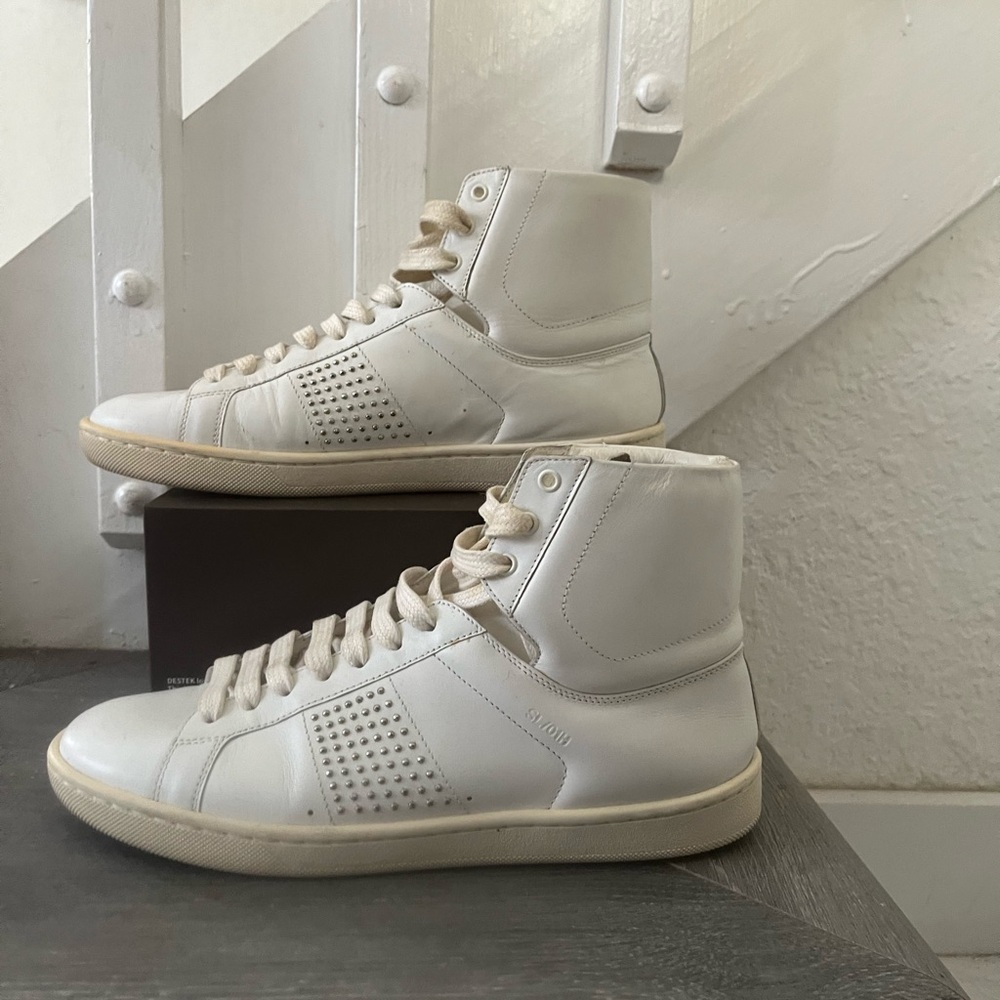 Saint Laurent By Hedi Slimane White Stud High Top Sneakers Shoes Size 36 1/2